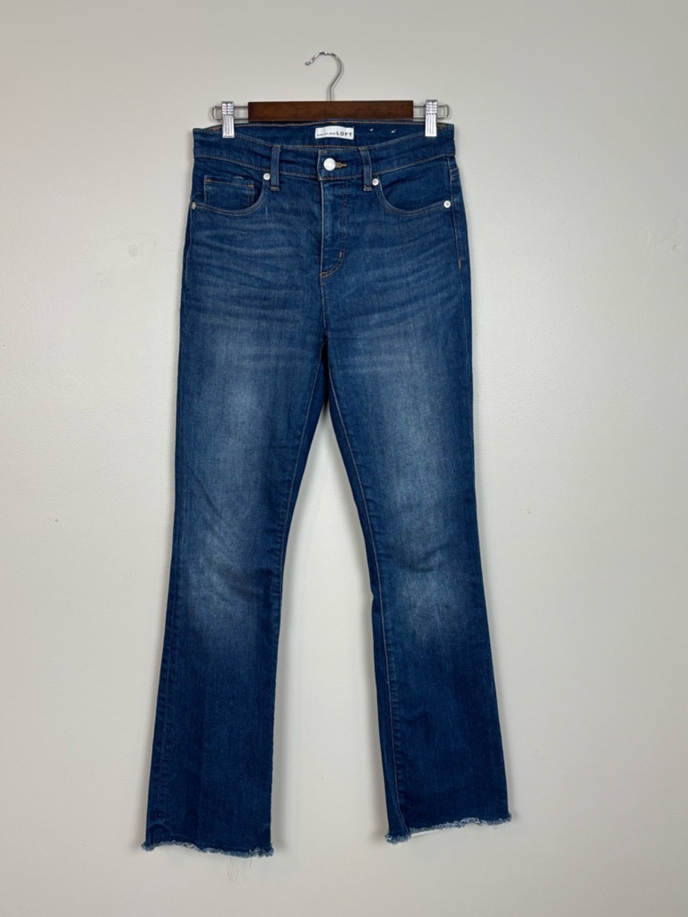 Loft Jeans Womens 26 Blue The‎ Boot Fray Hem Stretch Mid Rise Whiskered Denim